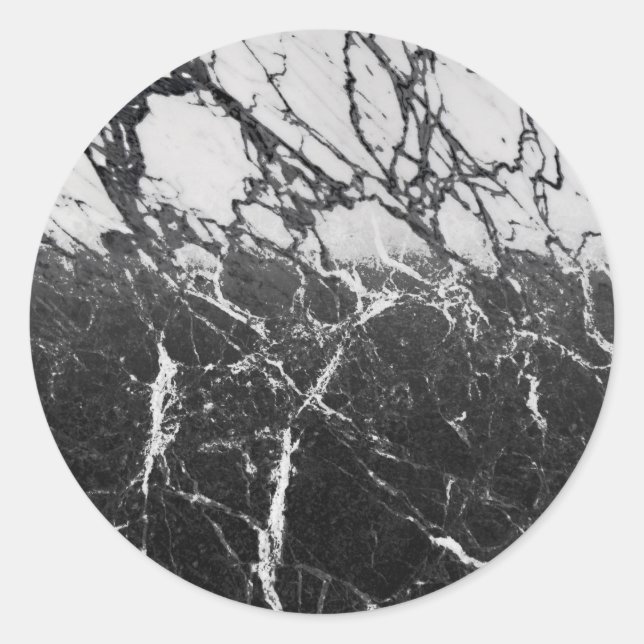 Sticker Rond Marbre Noir & Blanc Moderne Glamour Fête Tendance (Devant)
