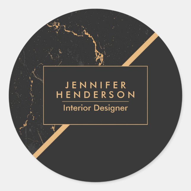 Sticker Rond Marbre noir et doré (Devant)