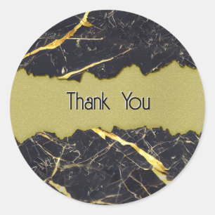 Sticker Rond Marbre noir et Merci d'or Faux