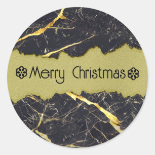 Sticker Rond Marbre noir et or Faux Personnalisable