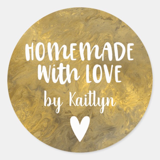 Sticker Rond Marbre Or Fait Maison Avec Amour (Devant)