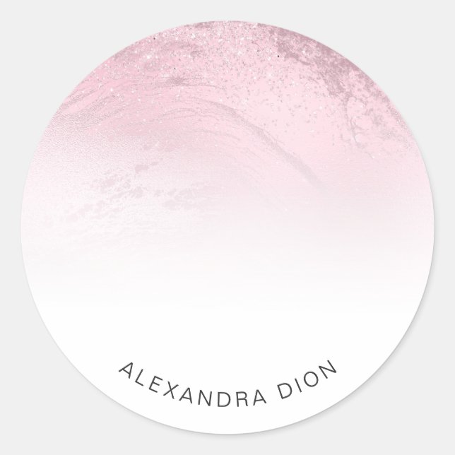 Sticker Rond Marbre pailleté or rose minimal élégant (Devant)
