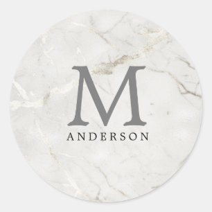 Sticker Rond marbre perlé masculin double monogramme