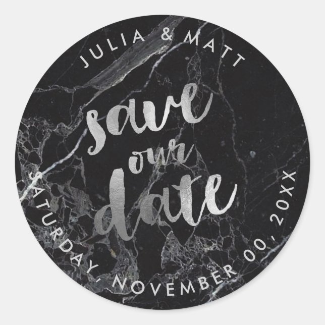 Sticker Rond Marbre PixDezine Enregistrer la date/Faux Argent (Devant)