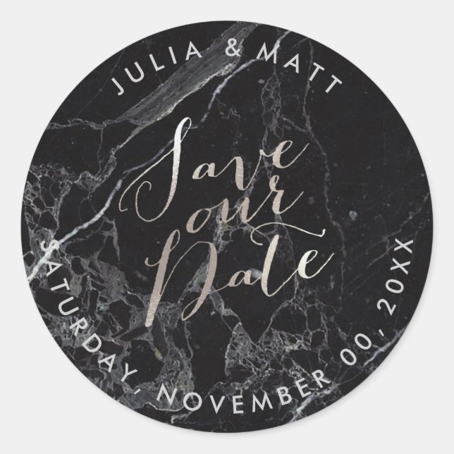 Sticker Rond Marbre PixDezine Enregistrer la date/Faux Argent (Devant)
