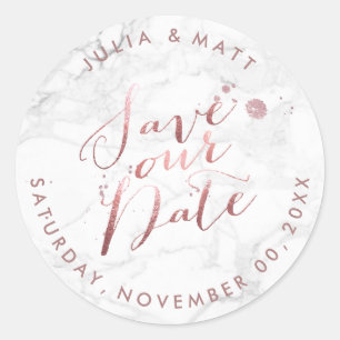 Sticker Rond Marbre PixDezine Enregistrer la date/Faux Rose Gol