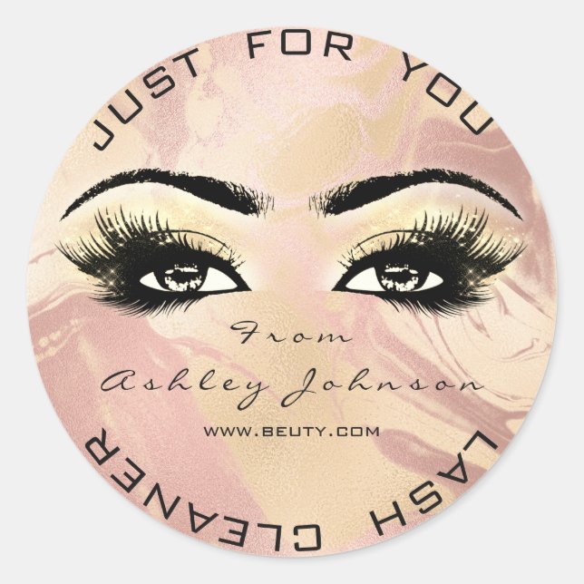 Sticker Rond Marbre Rose Beauté Parties scintillant Lashes Nett (Devant)