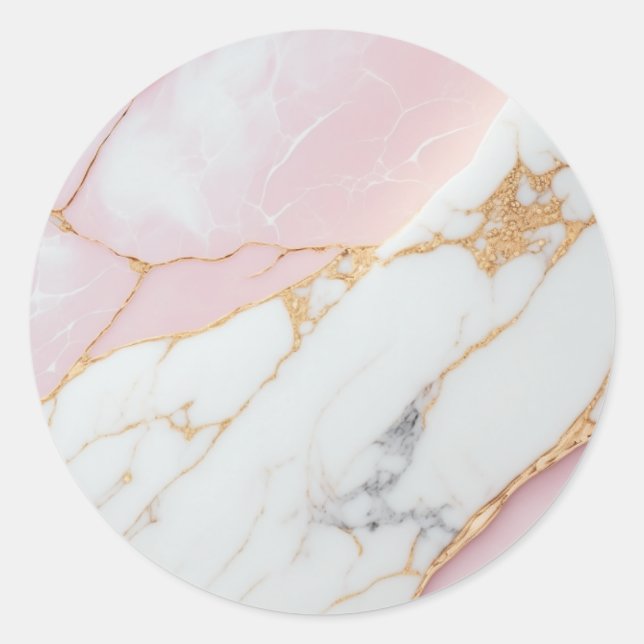 Sticker Rond Marbre rose et or élégant (Devant)