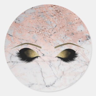 Sticker Rond Marbre Rose Or Maquillage Cils Beauté Soirée