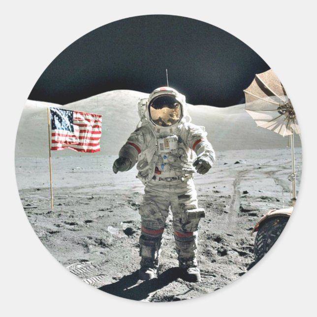 Sticker Rond Marche de la lune avec drapeau américain (Devant)