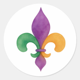 Sticker Rond Mardi Gras à l'aquarelle élégant Fleur De Lis