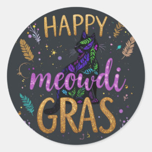 Sticker Rond Mardi Gras avec chat