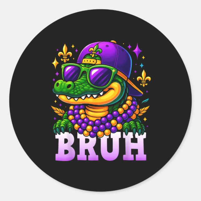 Sticker Rond Mardi Gras Bruh Mardigator Alligator Costume Teens (Devant)