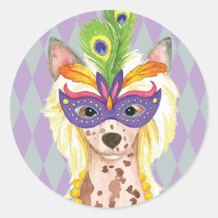Sticker Rond Mardi Gras Chinese Crested