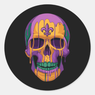Sticker Rond Mardi Gras Costume sucre crâne Carnaval New Orlean
