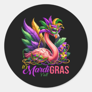 Sticker Rond Mardi Gras Flamant rose Hawaiian Tropical Party Ho