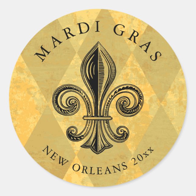 Sticker Rond Mardi Gras Fleur-de-lis Arlequin Ajouter une année (Devant)