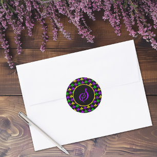 Sticker Rond Mardi Gras Fleur de Lis Motif Monogramme personnal