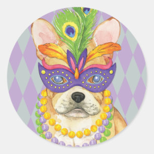 Sticker Rond Mardi Gras Frenchie