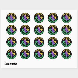 Sticker Rond Mardi Gras Mardi Vert Violet Fleur De Lis
