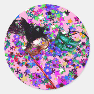 Sticker Rond MARDI GRAS MASQUERADE BALL MASK confetti