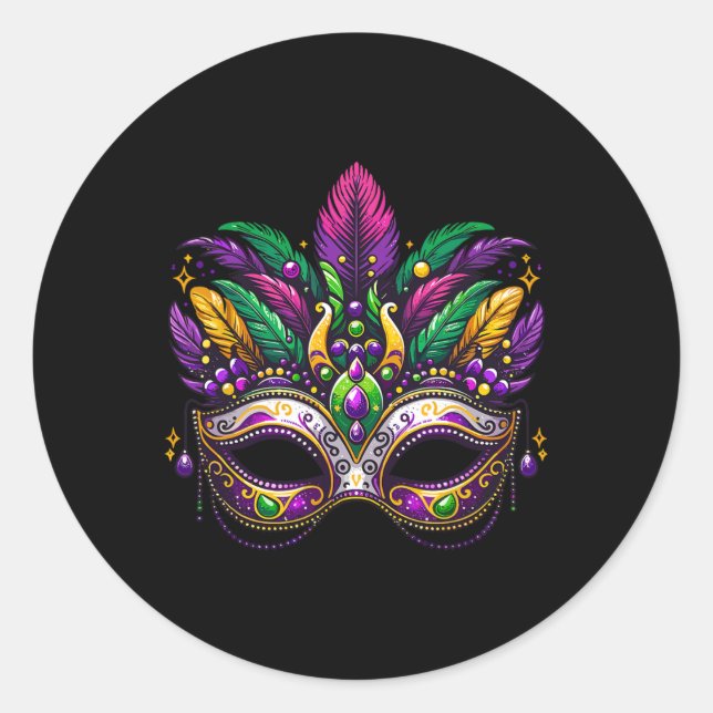 Sticker Rond Mardi Gras Masquerade Masque Festivale Carnaval Co (Devant)