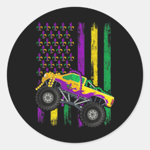 Sticker Rond Mardi Gras Monster Truck Beads Chemise Drapeau