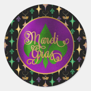 Sticker Rond Mardi Gras Motif avec perles en noir
