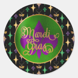 Sticker Rond Mardi Gras Motif avec perles en noir