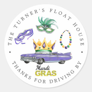 Sticker Rond Mardi Gras Parade en voiture - Lancer des remerc