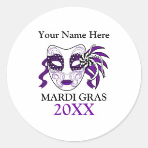 Sticker Rond Mardi Gras personnalisé avec masque de festival
