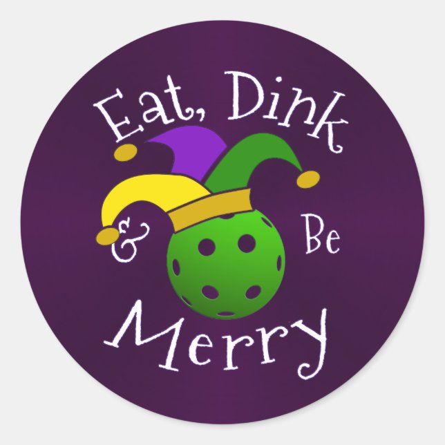 Sticker Rond Mardi Gras Pickleball Eat Dink Be Joyeux (Devant)