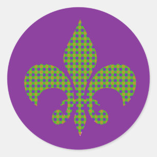 Sticker Rond Mardi Gras Plaid Fleur de Lis