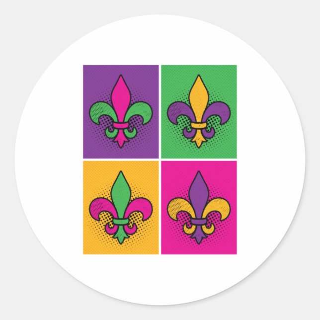 Sticker Rond Mardi Gras Pop Art Fleur de Lis (Devant)