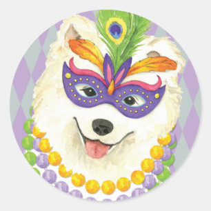 Sticker Rond Mardi Gras Samoyed