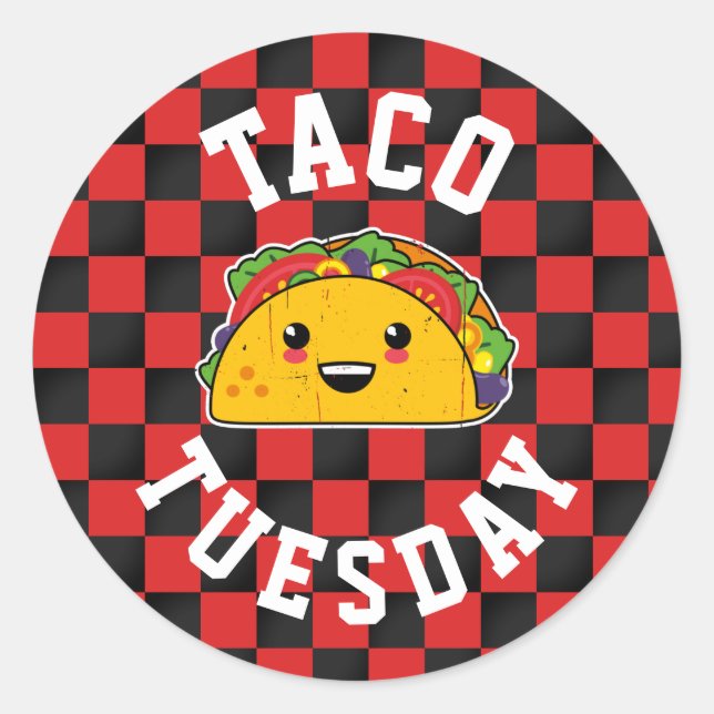 Sticker Rond Mardi Taco ! Yummy Kawaii Taco Faux (Devant)