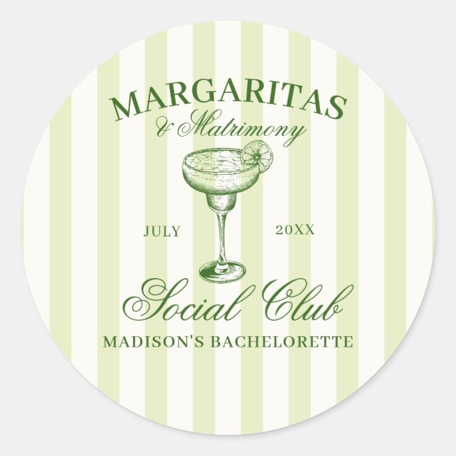 Sticker Rond Margaritas et Matrimony rayé vert (Devant)