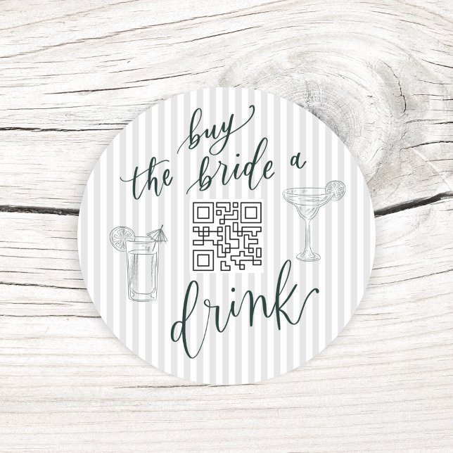 STICKER ROND MARGS & MATRIMONY ACHETER LA BRIDE A BOIRE BACH PA (MARGS & MATRIMONY- Buy the bride a drink Custom QR code sticker- Bachelorette Party Supplies)