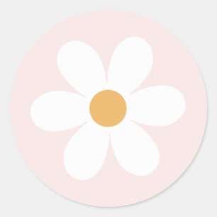 Sticker Rond Marguerite rétro rose clair bohème