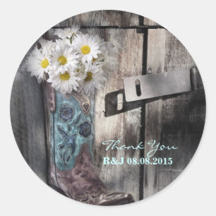 Sticker Rond marguerite rustique pays occidental cowboy mariage