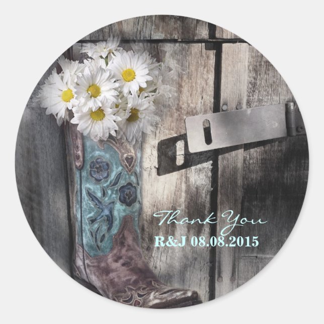 Sticker Rond marguerite rustique pays occidental cowboy mariage (Devant)