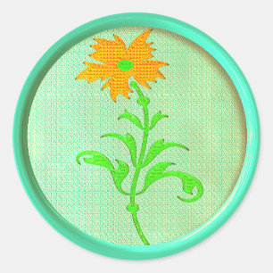 Sticker Rond marguerite vintage bouton coudre orange vert migno