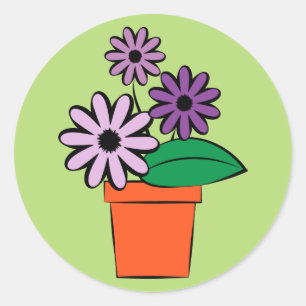 Sticker Rond Marguerites de pourpre de pots de fleur