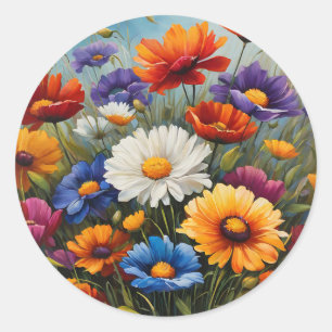 Sticker Rond Marguerites Et Pépites Vibrantes Florales