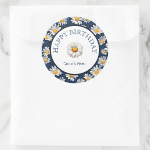 Sticker Rond Marguerites sur un anniversaire en denim bleu 