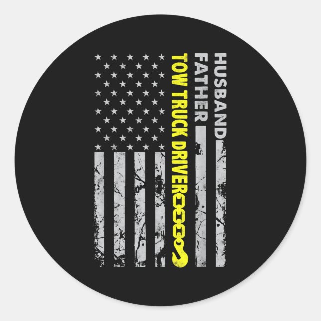 Sticker Rond Mari père Tow Truck Driver drapeau américain (Devant)