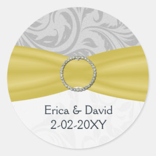 Sticker Rond Mariage à boucle diamante jaune gris FAUX