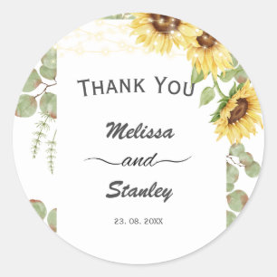 Sticker Rond Mariage à cordes Eucalyptus de tournesol jaune