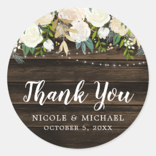 Sticker Rond Mariage à cordes florales blanches rustiques