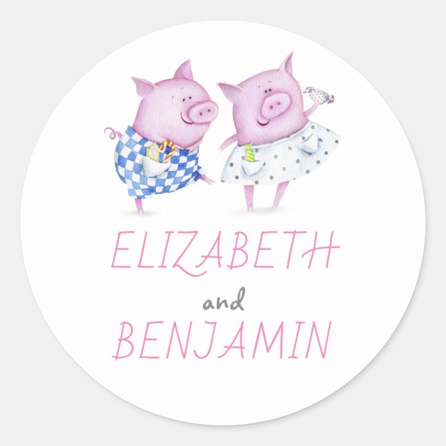 Sticker Rond Mariage à deux cochons doux (Devant)